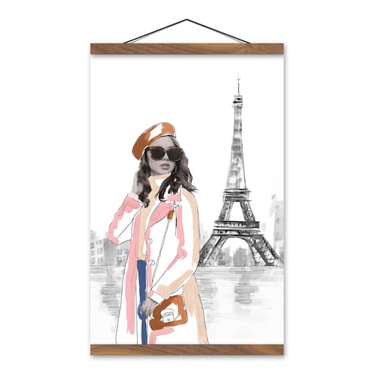 Fashionista Paris Sketch Teak Hanging Canvas